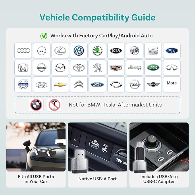 OTTOCAST Mini Nova, 2 in 1 New Gen Wireless Carplay & Android Auto Adapter, Plug & Play, Auto Reconnect USB Dongle, Compatible with OEM Wired Carplay/Android Auto Cars
