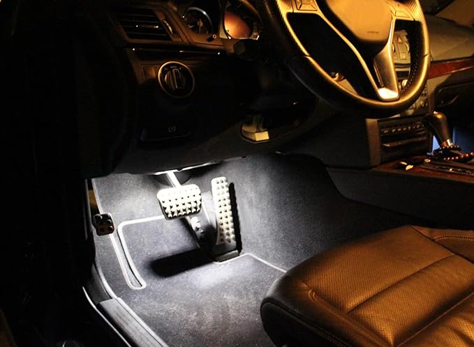 iJDMTOY 4pc Universal Fit Xenon White LED Interior Ambient Lighting Kit for Under Dashboard, Seat, Foot Area, Trunk/Cargo Area Decoration