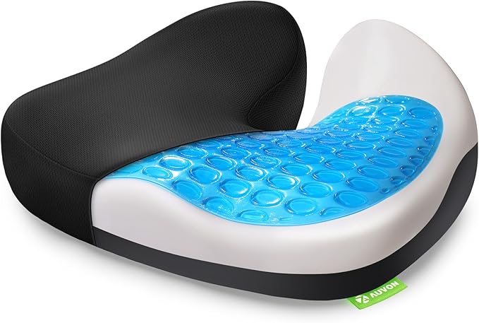 AUVON Multi-Layer Gel Seat Cushion for Ideal Support & Softness, Cooling Memory Foam Office Chair Cushion for Hemorrhoid, Sciatica & Tailbone Pain Relief, Anti-Slip Back Seat Pillow