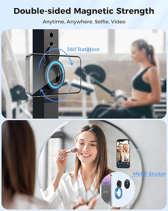 SUPERONE Magnetic Ring Holder for MagSafe Dual-Side Magnetics, Removable Gym Phone Grip with Kickstand for iPhone 17/16/15/14/13/12/ Series MagSafe Case All Phones Compatible with Magnetic Car Mount