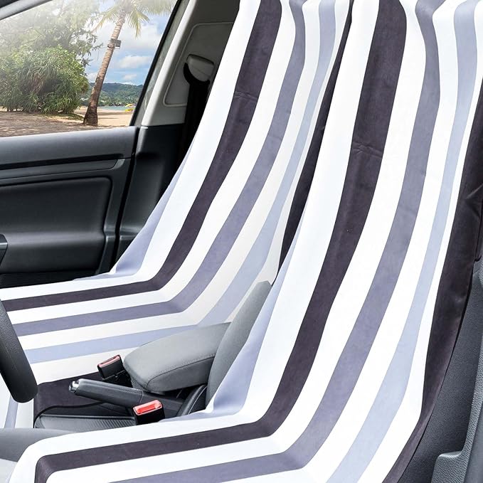 2 Pack Car Seat Towel Covers with Storage Bag 63 x 32 Inch Athletic Running Towel Seat Sweat Washable Non Slip Cover Gift for Car Outdoor Sport Activities (Black Vertical Stripes)