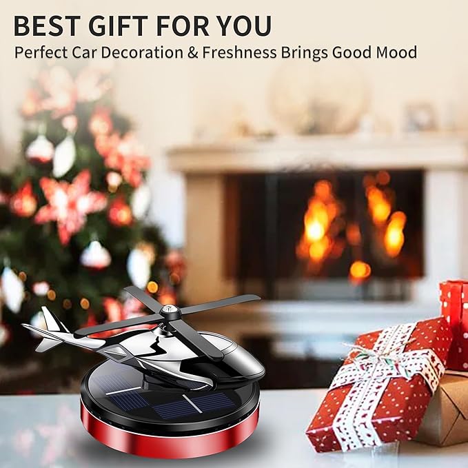 Car Air Freshener, Helicopter Solar Energy Rotating Aromatherapy Al Alloy Diffuser,Long-Lasting Fragrance, Interior Decoration Accessories Diffuser for Car and Home (Red)