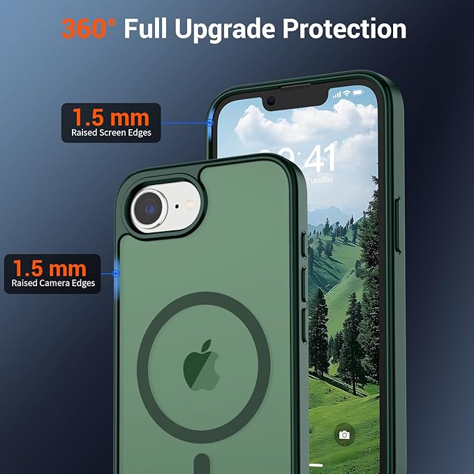 SUPFINE Magnetic for iPhone 17e Case/iPhone 16e Case (Compatible with MagSafe)(Military Grade Drop Protection) Slim Translucent Matte Shockproof with Anti-Fingerprint Phone Case,Forest Green