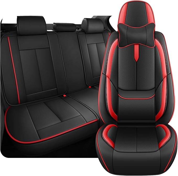 Fit for 98% of Mercedes Benz Car Seat Covers with Headrests, Premium Nappa Leather Seat Cover, Fully Wrapped Protect Modern Style Seat Cover (5-Seat Luxury, Black & Red)