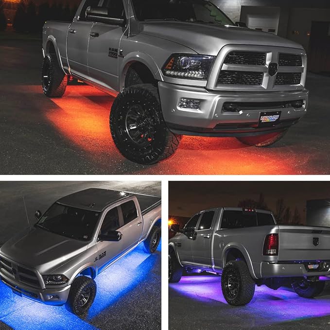 LEDGlow 6pc Multi-Color Truck Slimline LED Underbody Underglow Accent Neon Lighting Kit - 10 Solid Colors - 13 Unique Patterns - Music Mode - Water Resistant Tubes - Includes Control Box & Remote