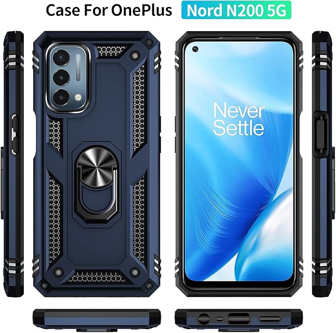 for OnePlus Nord N200 5G Case,with Screen Protector,[Military Grade] 16ft. Drop Tested Cover with Magnetic Kickstand Car Mount Protective Case for OnePlus Nord N200 5G, Blue