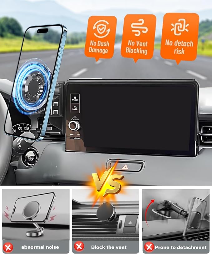 Magnetic Car Phone Mount for Honda CR-V 2023-2026 / HR-V 2023-2026 Accessories, for MagSafe Strong Magnets Cell Phone Holder 7/9-Inch Touchscreen Cradles, with Portable Phone Gripper