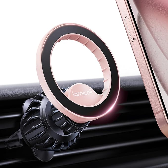 Lamicall for MagSafe Car Mount - [20 Super Magnets] Magnetic Car Phone Mount, Air Vent Phone Holder Car, Hands Free Cell Phone Holder Clip Car Accessories fit iPhone 17 16 15 Pink