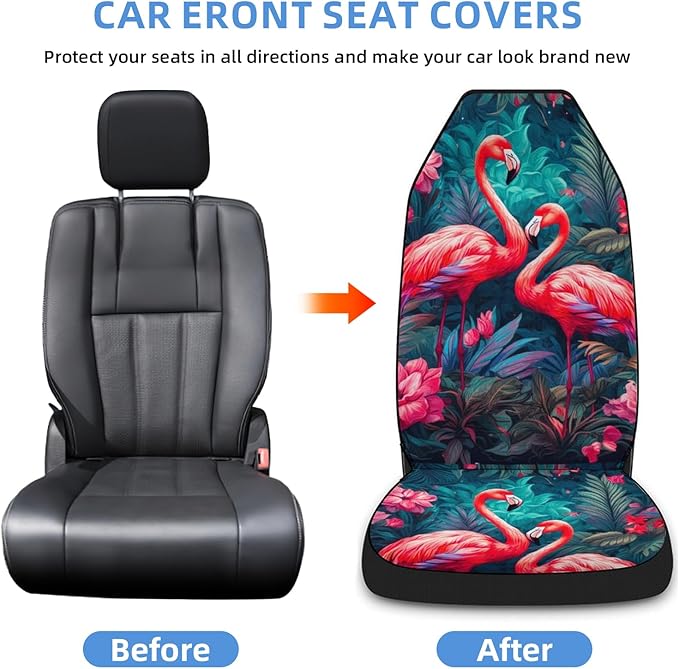 5 Pcs Premium Flamingo Car Seat Cover, Breathable & Washable Car Seat Covers Full Sets, Fashionable Printed Seat Covers for Cars Interior, Universal Fit for Most Cars, Sedan, Truck, SUV