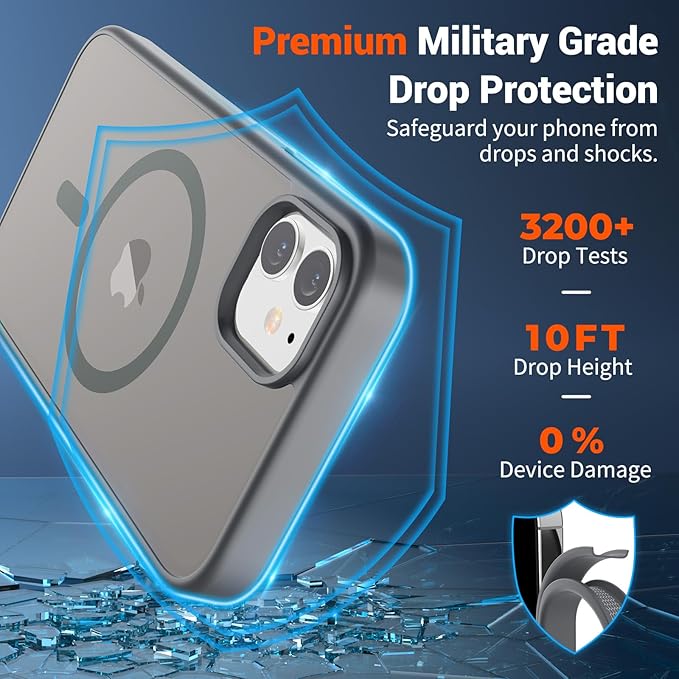 SUPFINE Magnetic for iPhone 12 Mini Case & iPhone 13 Mini Case (Compatible with MagSafe) (Military Grade Drop Protection) Slim Translucent Matte Shockproof Phone Cover,Gray