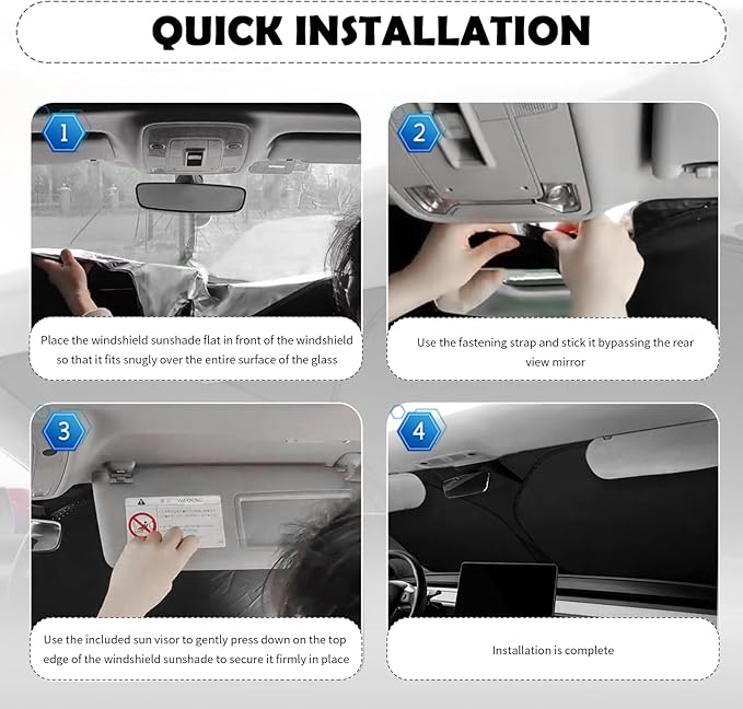 57.09x31.5 Holographic Front Windshield Sun Shade,Car Sun Shade Windshield for Thermal Insulation and Shading in 210T Titanium Silver Cloth,Collapsible Sunshade for Car Windshields