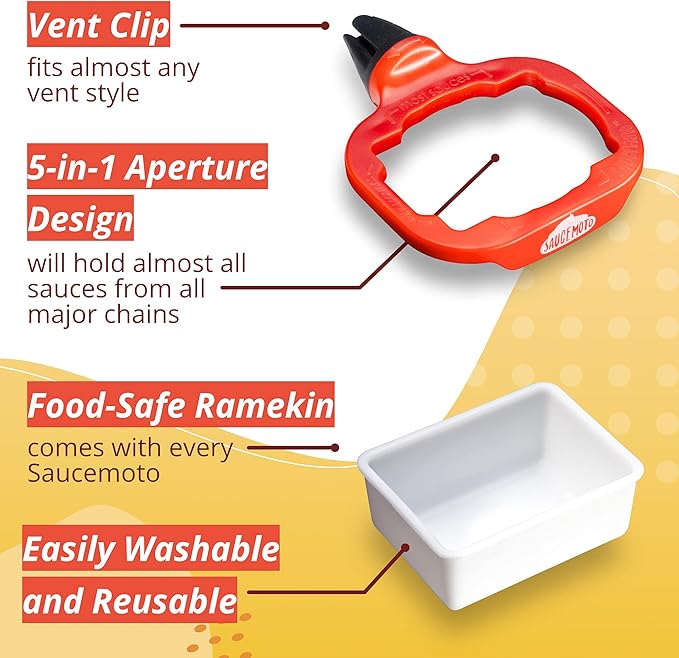 Saucemoto Dip Clip | An in-car sauce holder for ketchup and dipping sauces. As seen on Shark Tank (4 Pack, Black)