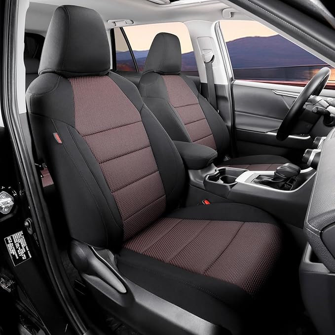 coverdream 2026 Rav4 Seat Covers Custom Fit for 2026 Toyota Rav4 Hybrid (SE,XSE) & PHEV GR Sport SUV,Full Set Polyester Car Seat Protector Black&Wine Red