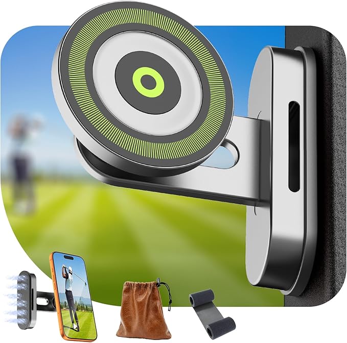 Magnetic Golf Cart Phone Holder Compatible with iPhone 12-17, Golf Accessories for Men, Photography-Friendly T-Shape Design Strong Magnetic Phone Caddy with 360° Adjustable Ball Head, Golf Gifts