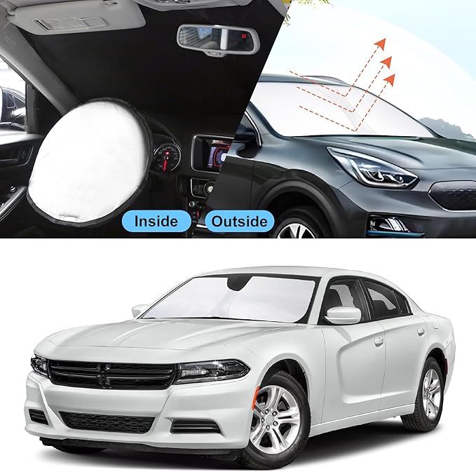 Windshield Sun Shade Custom Fit for 2011-2023 Dodge Charger Accessories Foldable Window Sunshade Sun Blocker Protect Car from Sun Rays & Heat Damage Keeps Car Cooler