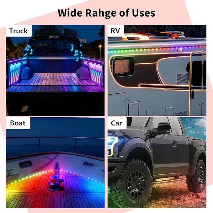 Truck Bed Lights 3Pcs - Multicolor 16 Million Colors,APP & Built-in Control,IP67 Waterproof,Music Sync,12V DC,60-Inch