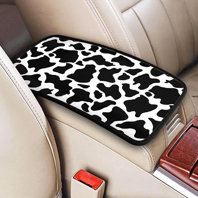 Cow Print Center Console Cover Black Cute Middle Console Armrest Lid Pad Protective Covers Arm Rest Seat Box Pads Protector