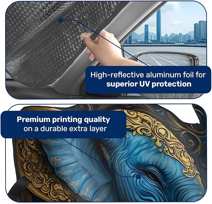 GENANY Elephant Couple Windshield Sun Shade for Car SUV Truck (55x30 Inches), Sun Shade Windshield, Shades for Front Windows, Spring Car Decor, Xmas Auto Gift