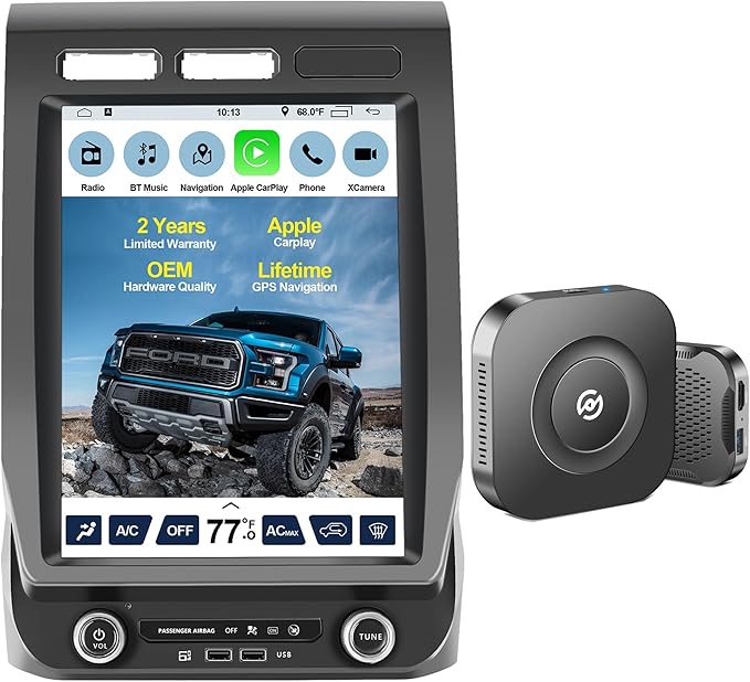 Car Stereo for Ford F150 2015-2020 Upgrade,12" T Style Touch Screen Radio Carplay F150 Radio Upgrade GPS Steering Wheel Controls WiFi FM BT,Suppt Wireless Carplay Android Auto+Androd Box