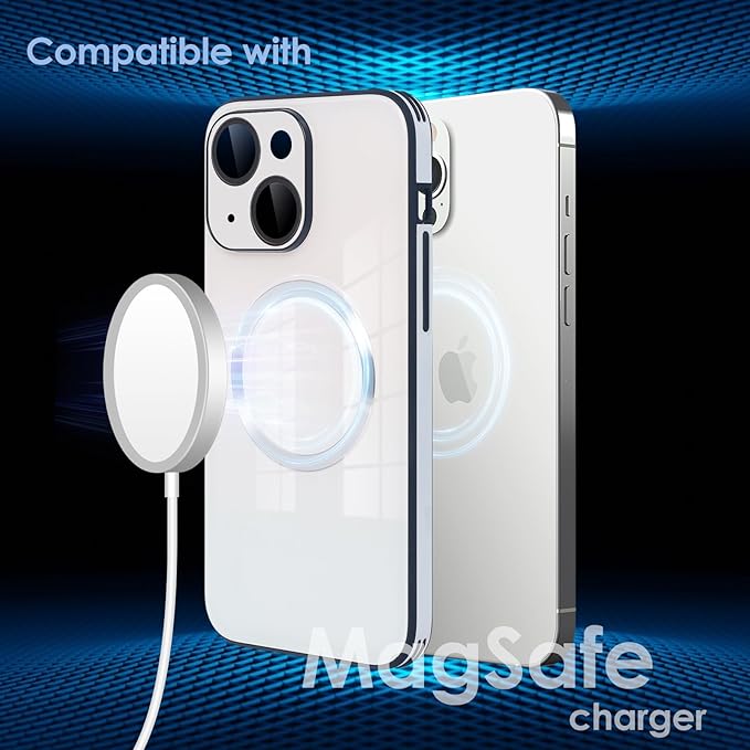 Guppy Compatible with iPhone 15 Case Magnetic, with Full Camera Lens Protector [Compatible with MagSafe] Scratch Resistant Gradient Glass Back Cover Phone Case-White