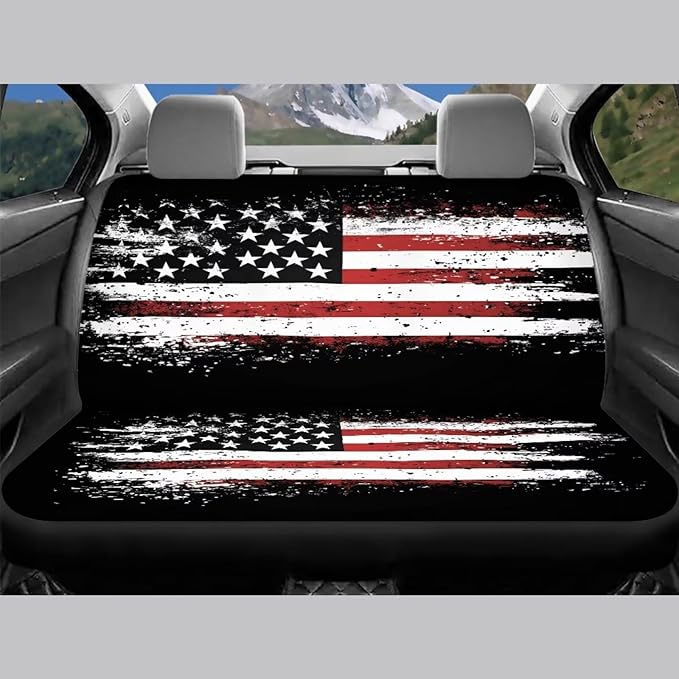 KEIAHUAN 4th of July Car Seat Cover Full Set American Flag Patriotic Breathable Car Front Seat Cover and Rear Bench Cover Set of 4
