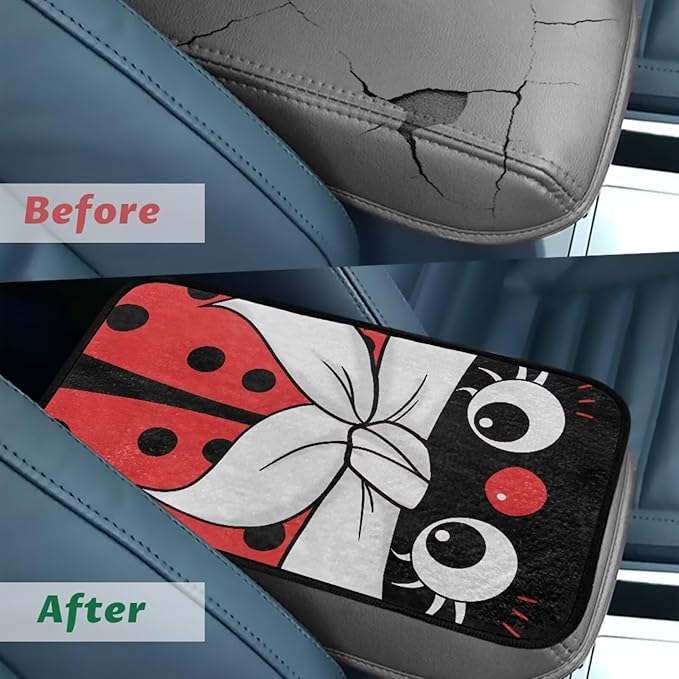 Red Ladybug Auto Center Console Pad Convenient Arm Rest Lid Cushion Anti-Slip Washable Car Armrest Seat Box Cover Accessories Universal Fit Sedans,Cars,Vans,SUV,Truck