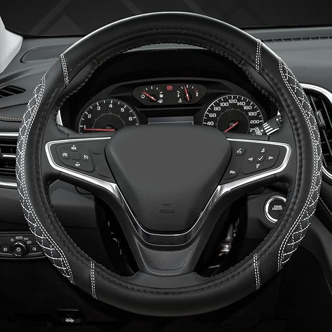 West Llama Customized Auto Car Steering Wheel Cover for Toyota Rav4 Corolla Camry Highlander (Diamond Quilted-Black+Gray-Standard Size)
