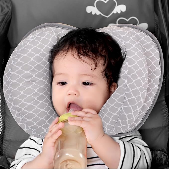 KAKIBLIN Baby Head Neck Support Pillow, 2 in 1 Banana Neck Pillow for Baby, Babies Travel Pillow for Stroller Neck Support for Newborn, Adjustable Head Pillow for Kids (Cloud)