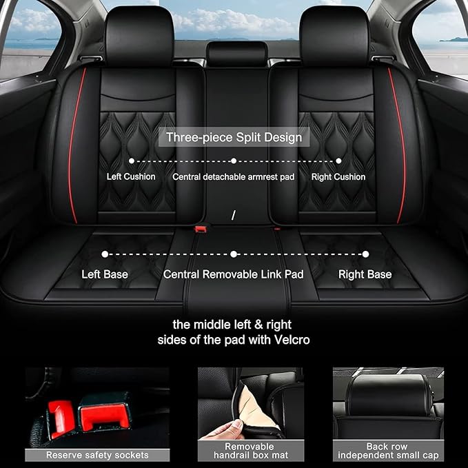 AOMSAZTO Car Seat Covers Full Set Custom Fit for Subaru Legacy 1995-2024 2025 2026 Leather Car Seat Cover Seat Cushion Protector Airbag Compatible Waterproof Black