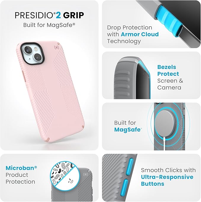 Speck Pink iPhone 15 Plus Case - MagSafe Presidio2 Grip