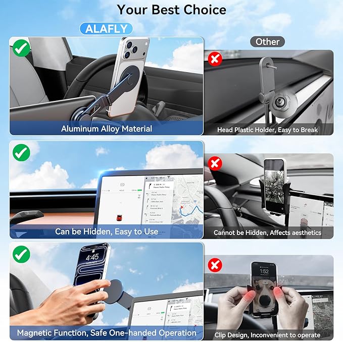 Tesla Model 3/Y Phone Mount for Magsafe, Foldable & Extendable Hidden Tesla Phone Holder with Strong Magnet for iPhone 17 Max, Magnetic Car Metal Mount for Tesla 3/Y/S/X/Cybertruck Screen