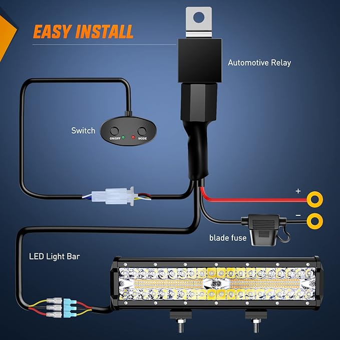 Nilight 12Inch 300W LED Light Bar Spot Flood Amber White Strobe 6 Modes with Memory Function Off-Road Truck Car ATV SUV Cabin Boat with 16AWG Wiring Harness Kit-1 Lead