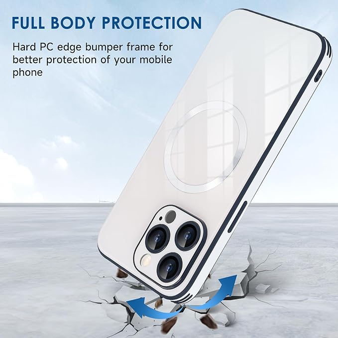 Guppy Compatible with iPhone 15 Pro Max Case Magnetic, with Full Camera Lens Protector [Compatible with MagSafe] Scratch Resistant Gradient Glass Back Cover Phone Case-White