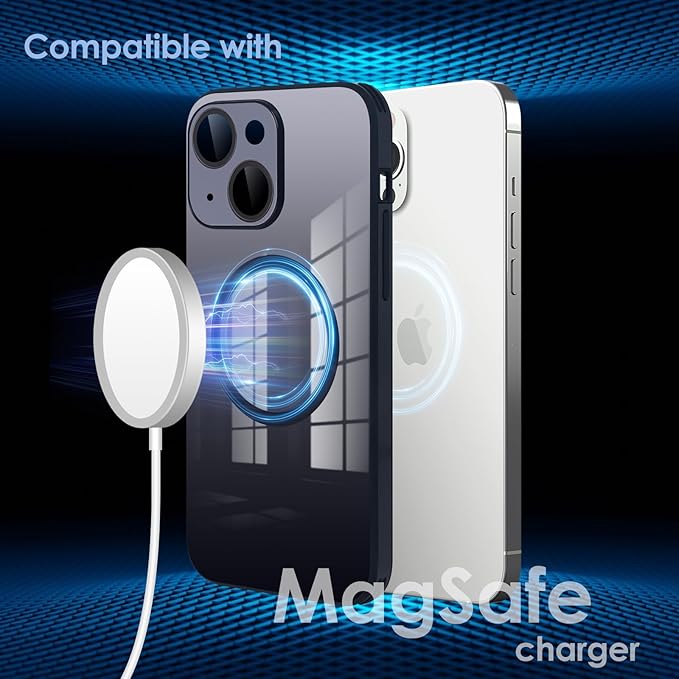 Guppy Compatible with iPhone 13 with MagSafe Case, Magnetic Gradient Case with MagSafe Charging, Gradient Glass Back Cover with Lens Film-Black