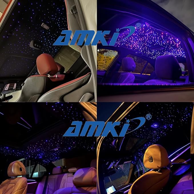 AMKI Mini 6W Starlight Headliner Kit Mixed430pcs 9.8ft,Twinkle+Sound Activated Fiber Optic Light 4Lamp Beam Starlight Box APP/Remote Control for Car Home Star Ceiling Decoration