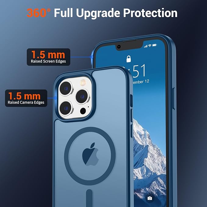 SUPFINE Magnetic for iPhone 12 Pro Max Case (Compatible with MagSafe) (Military Grade Drop Protection) Translucent Matte Shockproof Phone Cover,Deep Blue