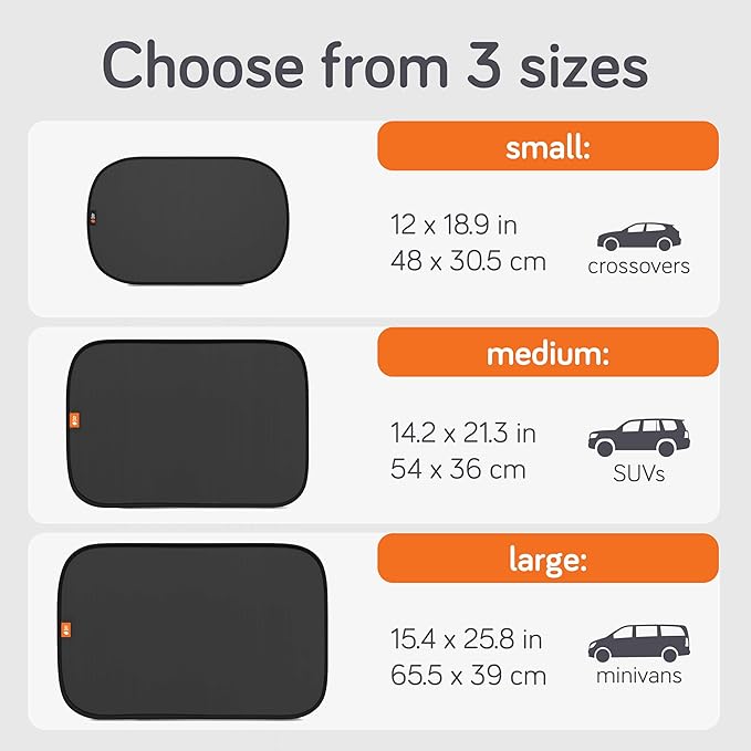 Baby Uma Car Window Shades (2 Pack) - 15.4″ x 25.8″, UPF 50+ Car Window Covers, 99% UVB + 94% UVA Protection, Static Cling Sun Shade with Travel Bag (Large)