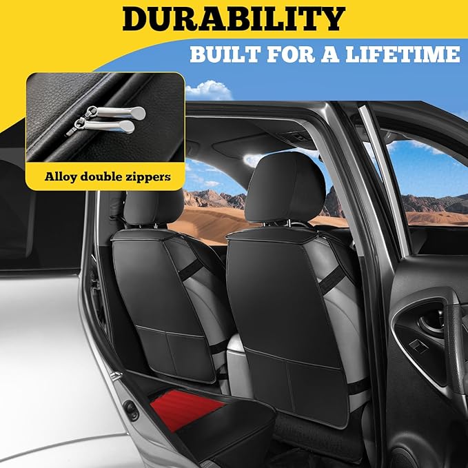 LINGVIDO Full Set Car Seat Covers, Faux Nappa Leather, Airbag Compatible and Waterproof Protectors for Sedans SUVs, Breathable Interior for Active Families, Pets, and Commuters (5 Seats, Black/Red)