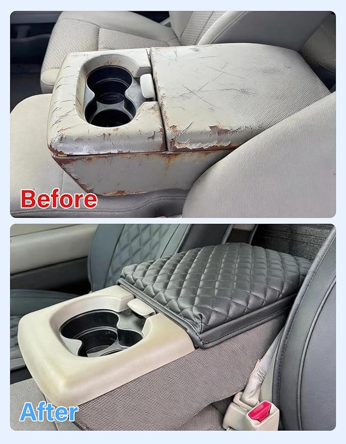 Center Console Armrest Cover Compatible with 2004-2010 Ford F150 Accessories, Vinyl Leather Middle Console Lid Protector Cushion, 40/20/40 Split Bench Jump Seat, Anti-Scratch, Black