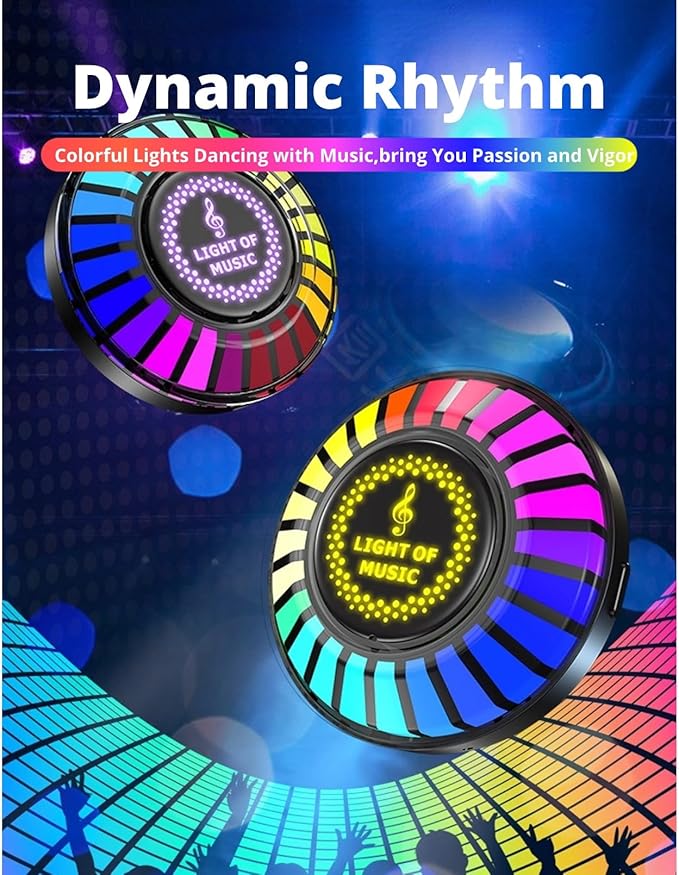 Car RGB Rhythm Lamp, Voice Activated Music Rhythm Light, Colorful LED Magnetic Sound Control Rhythm Lamp Pickup Sync Lights for Car Gaming DJ Stereo Lighting