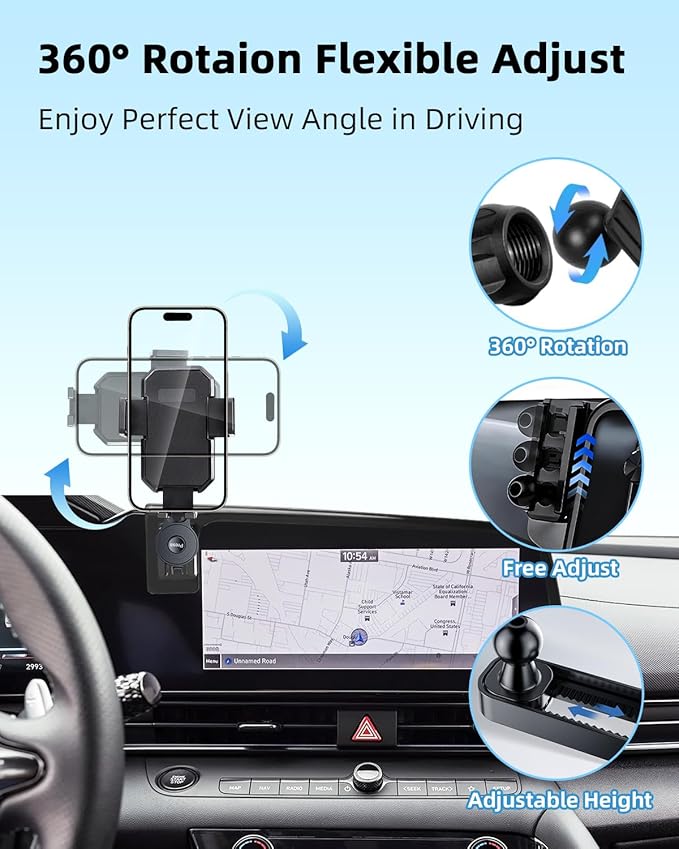 PZK Car Phone Holder for Hyundai Elantra 2021-2025 2026 SE/SEL/Sport/Limited/N Line Accessories Custom 8-Inch/10.25-Inch Screen Auto Lock Car Phone Mount with 360° Rotating Extension Rod