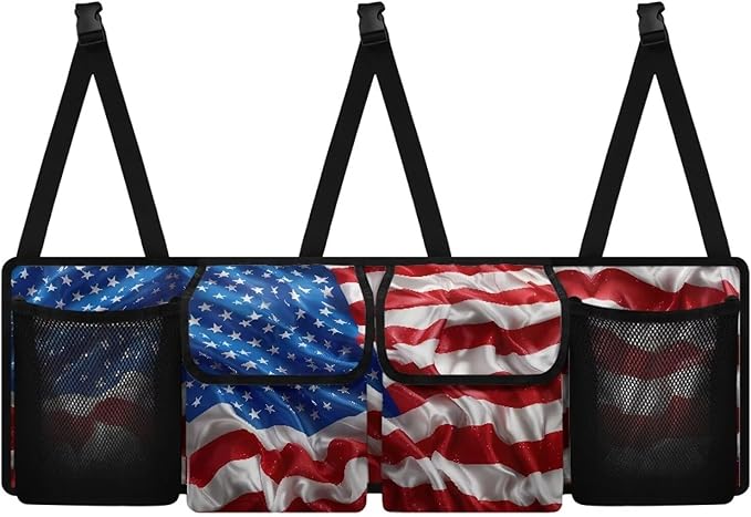 3D American Flag Trunk Organizer Trunk with Lid Hanging Storage Bag Patriotic Design Suv Car Back Seat Organizer,Car Storage Accessories