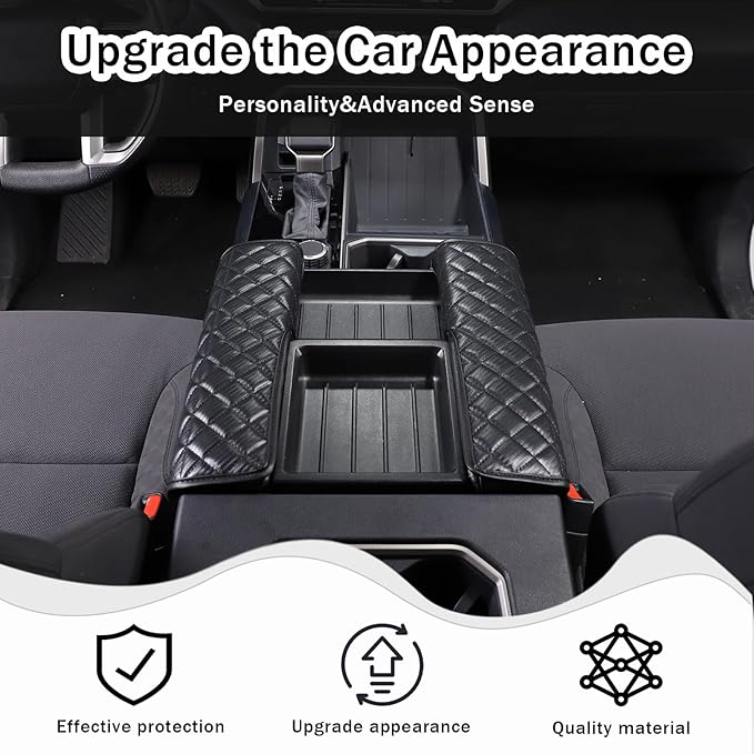 2PCS Center Console Armrest Cover for Toyot@ Tundra 2022-2025 /Sequoia 2023-2025 Accessories, Leather Front Seat Armrest Box Cushion Protector Waterproof Anti-Scratch (Left-Hand Drive)