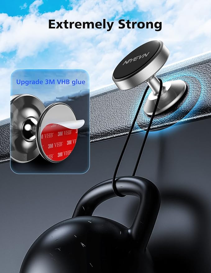2 Pack Magnetic Phone Holder for Car, [ Strong Magnet ] Magnetic Phone Holder, Dashboard Phone Holder Mount 360 Adjustable, Car Mount for iPhone Samsung etc All Smartphones, Sliver