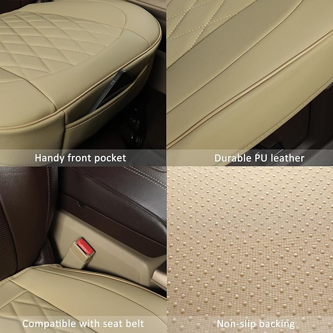 GIANT PANDA Bottom Seat Cover for Trucks&SUV, Front PU Leather Driver Seat Protector Fit for Chevy,Ram,Toyota,GMC,Ford F150 F-Series (Beige-2PCS)