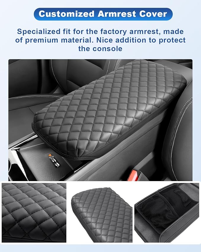 CDEFG for 2024 2025 2026 Chevy Blazer EV Center Console Cover for 2024 2025 2026 Chevrolet Blazer EV LT/RS Accessories Armrest Cover Middle Console Pad Arm Rest Cushion (Black Thick)
