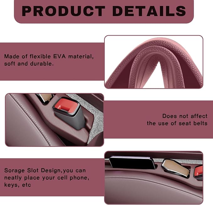 2PCS Car Seat Gap Filler Organizer, Multifunctional Car Gap Filler Organizer Storages Function for Storing Phones Keys Cards, Universal No Drop Seat Guard for Cars ﻿ (Red)