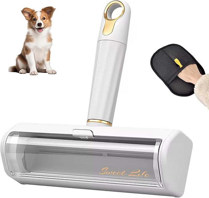 Pet Hair Remover & Reusable Lint Roller – Cat & Dog Hair Remover for Furniture, Couch, Carpet, Bedding, Clothes & Car – Portable Fur Remover Tool + Pet Hair Removal Glove Bundle