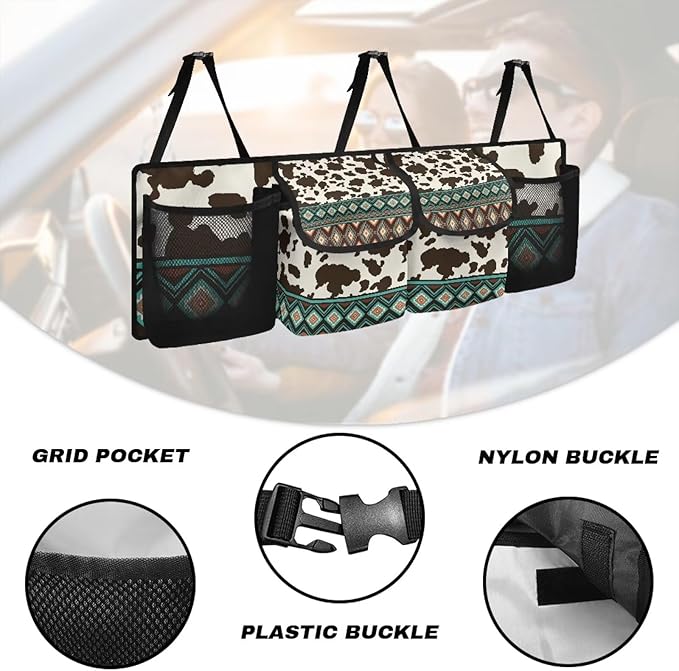 Aztec Tribal Car Trunk Organizer Brown Cow Spots Trunk Hanging Storage Bag Car Organization for SUVs Sedans