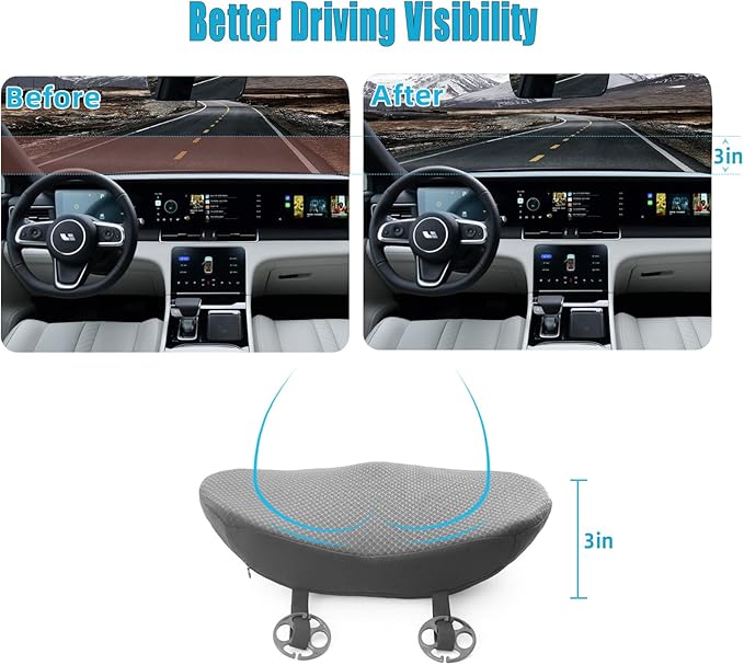 Car Seat Cushion for Driving - Comfort Memory Foam for Car Driver Seat- Back Support & Pain Relief - Car Travel Accessories for Long Trips (Gray)